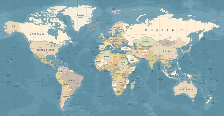 Foto op Aluminium Wereldkaart Vector. Gedetailleerde illustratie van wereldkaart © Porcupen