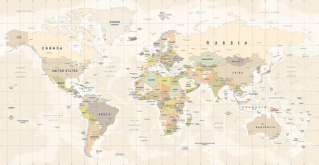 Rolgordijnen Wereldkaart Wereldkaart Vector. Gedetailleerde illustratie van wereldkaart