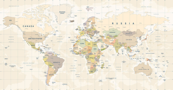 Fototapeta Mapa świata wektor Szczegółowa ilustracja mapy świata