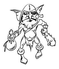 Cartoon image of goblin. An artistic freehand picture.