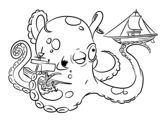 Cartoon image of octopus. An artistic freehand picture.