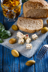 Cubed feta cheese