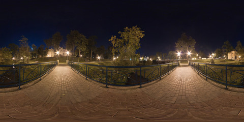 Fototapeta na wymiar Full spherical 360 by 180 degrees seamless panorama in equirectangular equidistant projection, panorama of night park