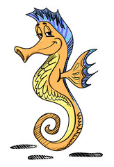 Cartoon image of seahorse. An artistic freehand picture.