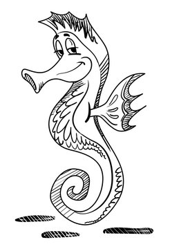 Cartoon image of seahorse. An artistic freehand picture.
