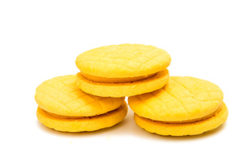 Yellow double fruit biscuits isolated
