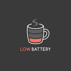 Coffee mug displayed as low battery icon vector illustration