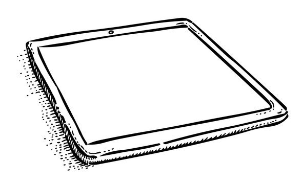 Cartoon image of Tablet computer with blank screen in ipad style. An artistic freehand picture.