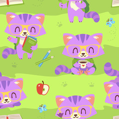 vector cartoon style kawaii nerd cat set