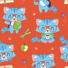 vector cartoon style kawaii nerd cat set