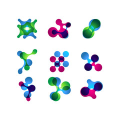 Set of minimal geometric multicolor symbol set shapes. Trendy icons and logotypes. Business signs symbols, labels, badges, frames and borders