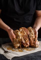 Piece of marinated meat pork