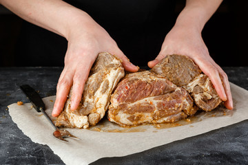 Piece of marinated meat pork