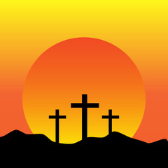 Sunset or sunrise with cross