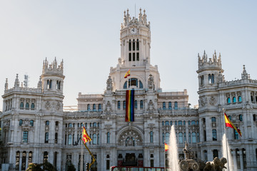 Obraz premium Madrid City Council showing the rainbow flag for the WorldPride festivities, celebrating LGTB rights.
