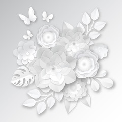 White Paper Flowers Composition Card 