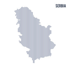 Vector abstract hatched map of Serbia with vertical lines isolated on a white background.