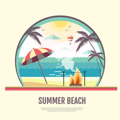Flat style design of summer beach landscape background