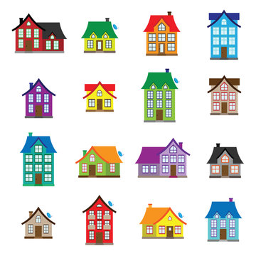 Vector house icons set, colourful home icon collection Flat design