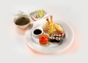 Set of sushi and tempura
