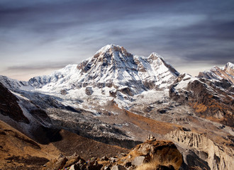 Mount Annapurna South - view from Annapurna Base Camp, Nepal - obrazy, fototapety, plakaty