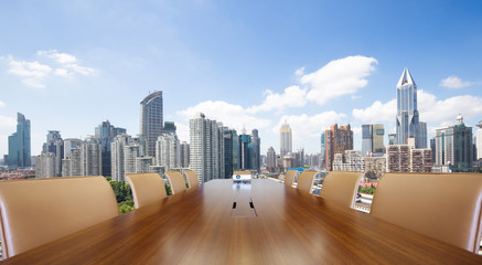 Obraz premium conference table with modern city