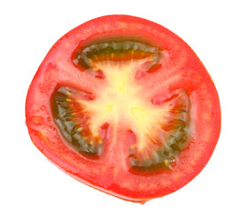 slice of tomato isolated on white background. top view