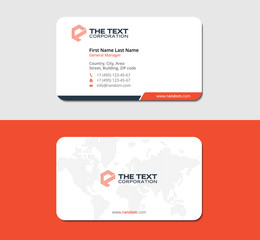 white and red business card with map of the world