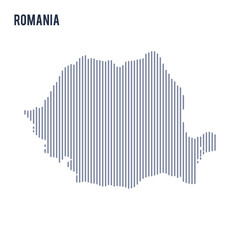 Vector abstract hatched map of Romania with vertical lines isolated on a white background.