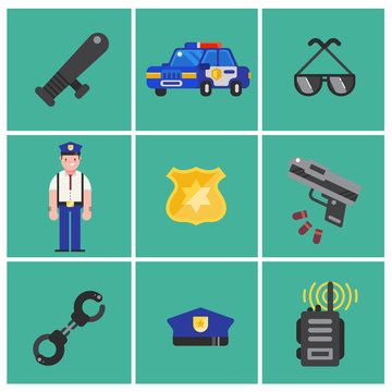 Trendy flat Policeman icons. Set of Policeman icons. Policeman elements for info graphic. Vector illustration
