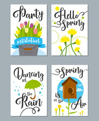 Spring card set with spring quotes, calligraphy, flowers.
