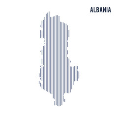 Vector abstract hatched map of Albania with vertical lines isolated on a white background.