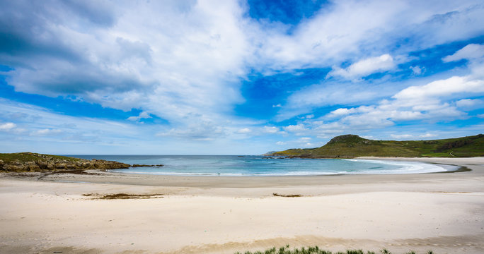 Tropical sandy beach and sea of Atlantic ocean in Spain.