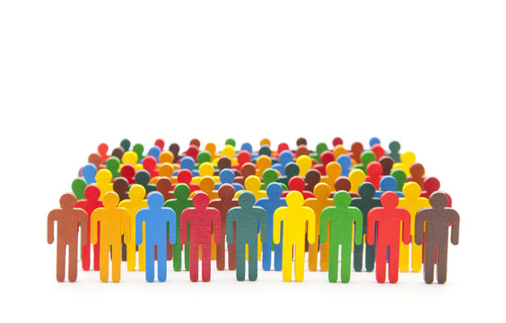 Colorful painted group of people figures on white background