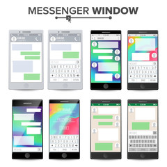 Smartphone Isolated On White Background. Messenger Window. Mobile App For Talking. Speech Bubbles. Vector Illustration