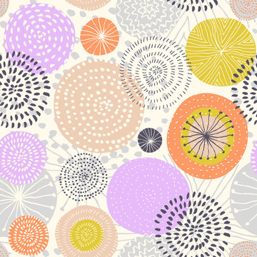 Vector seamless pattern with ink circle textures. Abstract seamless background with colorful fireworks.