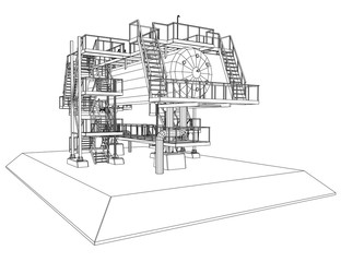 Wire-frame Oil and Gas industrial equipment. Tracing illustration of 3d.