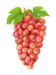 Red grape with leaves isolated on a white