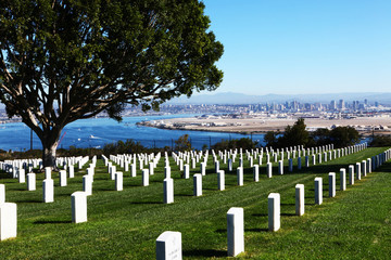 San Diego with Fort Rosecrans National Cemetary in front