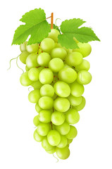 Green grape with leaves isolated on a white