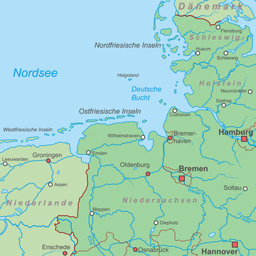Deutschland - Die Nordseeküste (Landkarte)