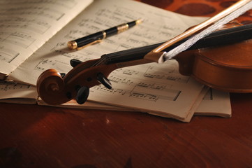 Plakat Violin and notes on the table