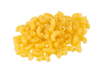 Dried pasta or elbow macaroni over white background