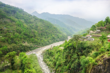 Fototapeta na wymiar View of Teesta River, it is long river near Kalimpong in Dajeeling, West Bengal India