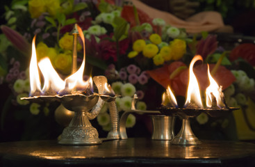 Incense burner with All-purifying fire in Hare Krishna temple