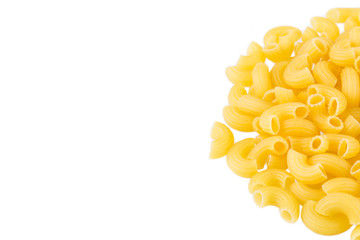 Dried pasta or elbow macaroni over white background