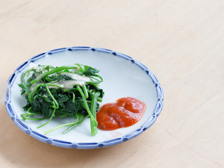Boiled Italian parsley and chilli sauce on the wooden table