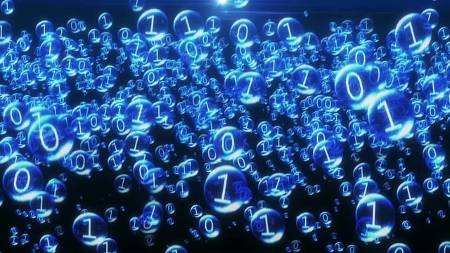 The binary code inside the bubbles rises