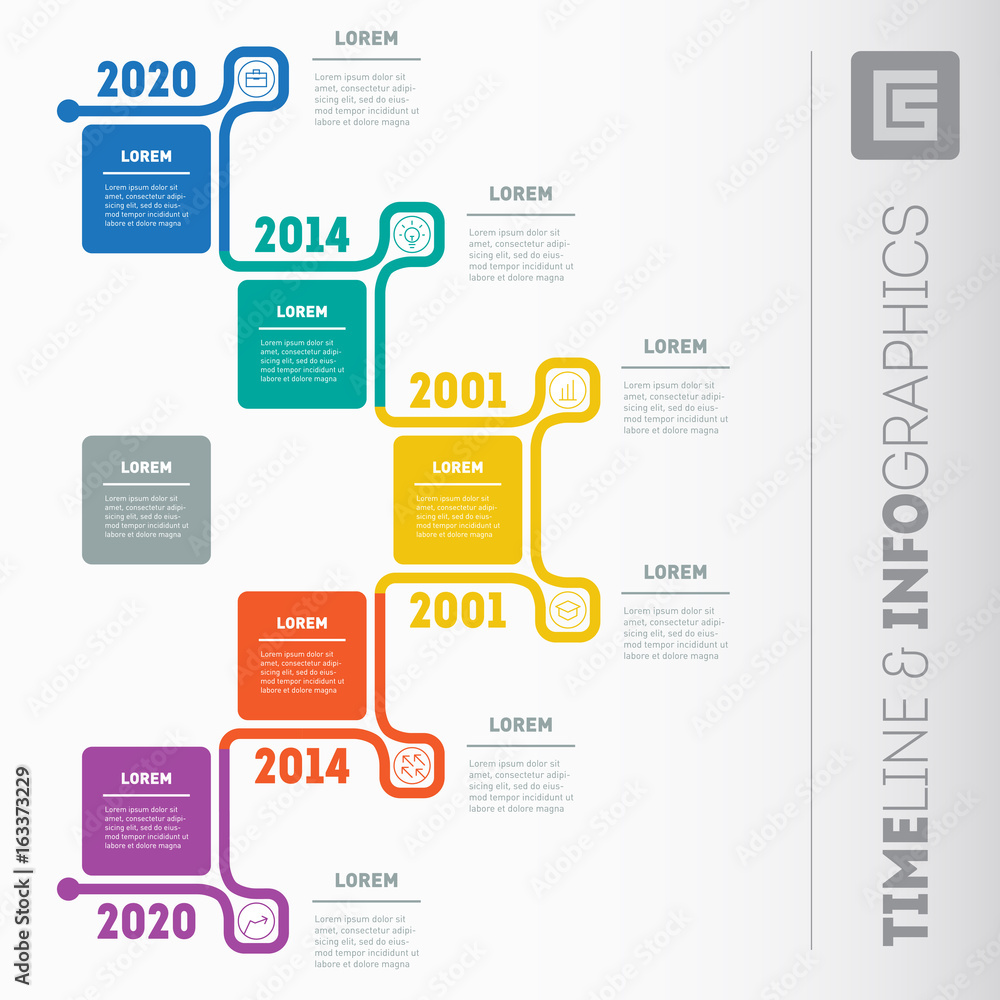Poster business presentation or timeline concept with 5 options. web template of a info chart or diagram. v