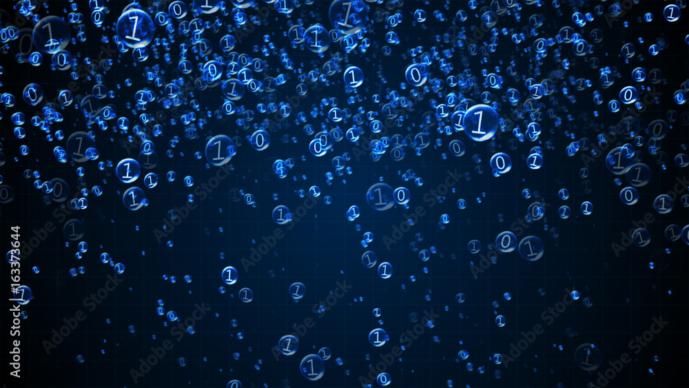 Aufkleber the binary code inside the bubbles rises. blue interface, 3d illustration